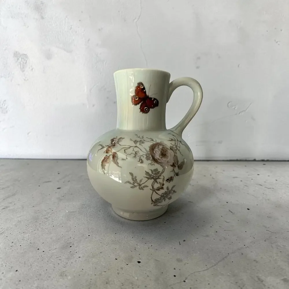 Antique Haviland Limoges Pitcher Aesthetic Movement Butterfly Floral 1880s Jug